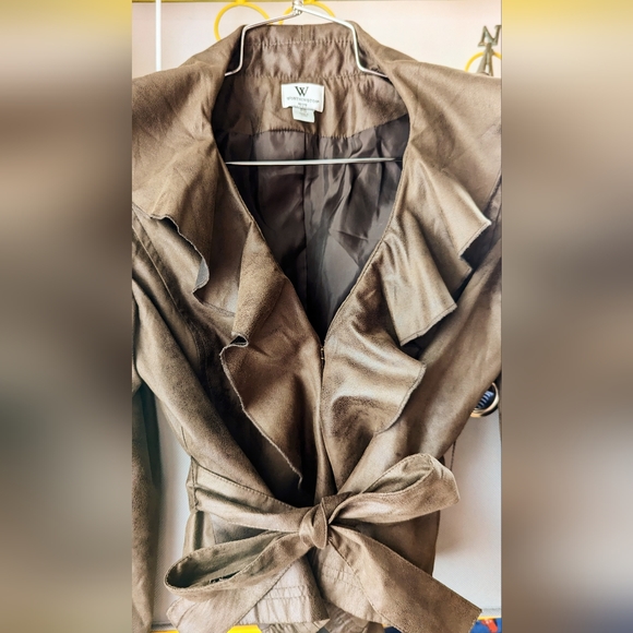 Brown Faux Leather Belted Jacket - Picture 6 of 9